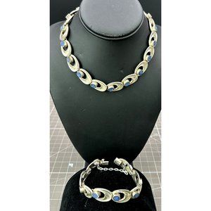 Miguel Melendez of Taxco Sterling and Blue Turquoise Necklace Bracelet Demi Paru
